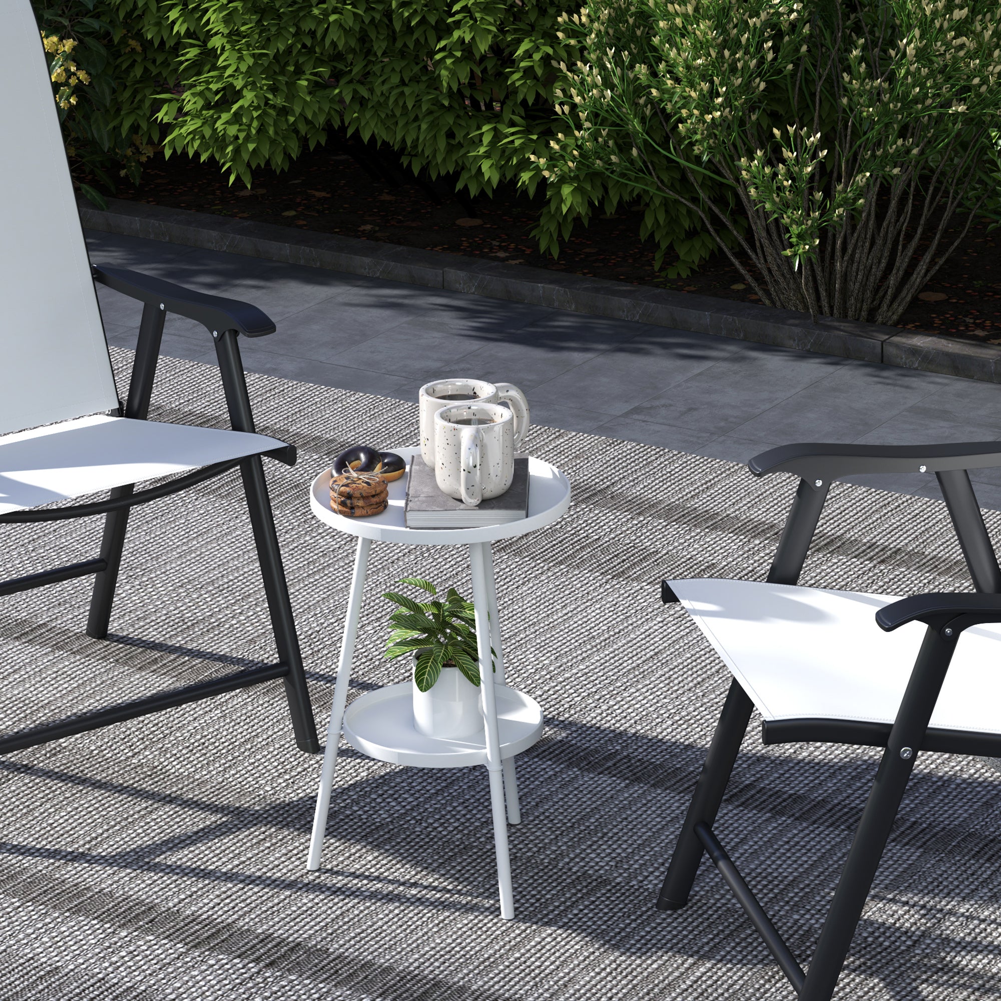 Outsunny Two-Tier Metal Garden Table - White 