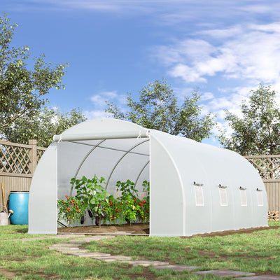 Outsunny 6 x 3 x 2 m Polytunnel Greenhouse, Walk in Polytunnel Tent with Metal Frame, Zippered Door and 8 Windows for Garden and Backyard, White 