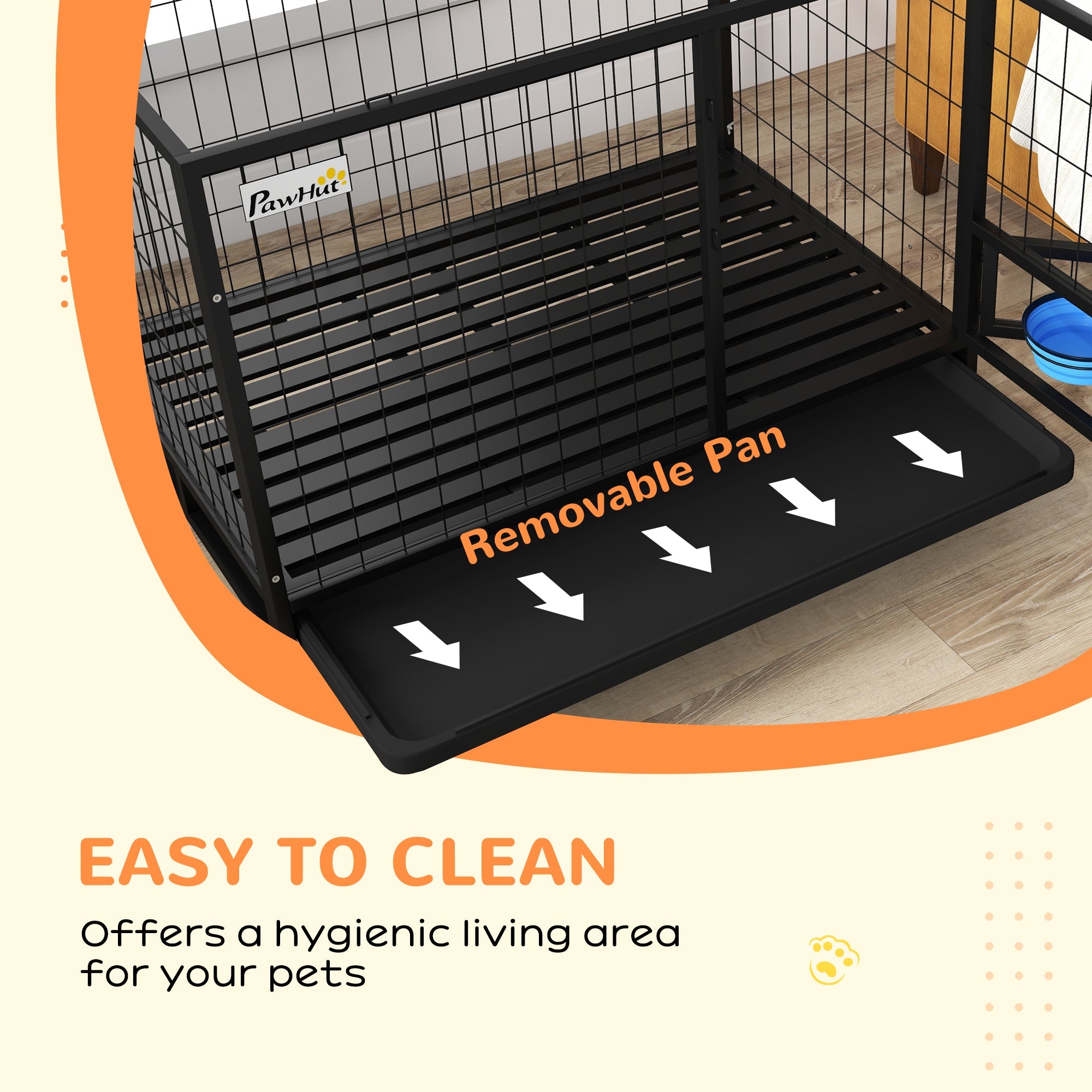 PawHut Heavy Duty Dog Crate on Wheels w/ Bowl Holder, Removable Tray, Openable Top, Detachable Door, for L, XL Dogs 