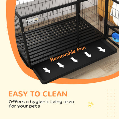 PawHut Heavy Duty Dog Crate on Wheels w/ Bowl Holder, Removable Tray, Openable Top, Detachable Door, for L, XL Dogs 