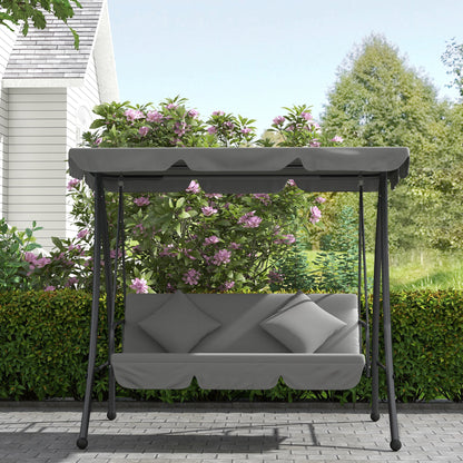 Outsunny Outdoor 2-in-1 Swing Chair Lounger 3 Seater Garden Swing Seat Bed Convertible Tilt Canopy W/ Cushion, Light Grey 
