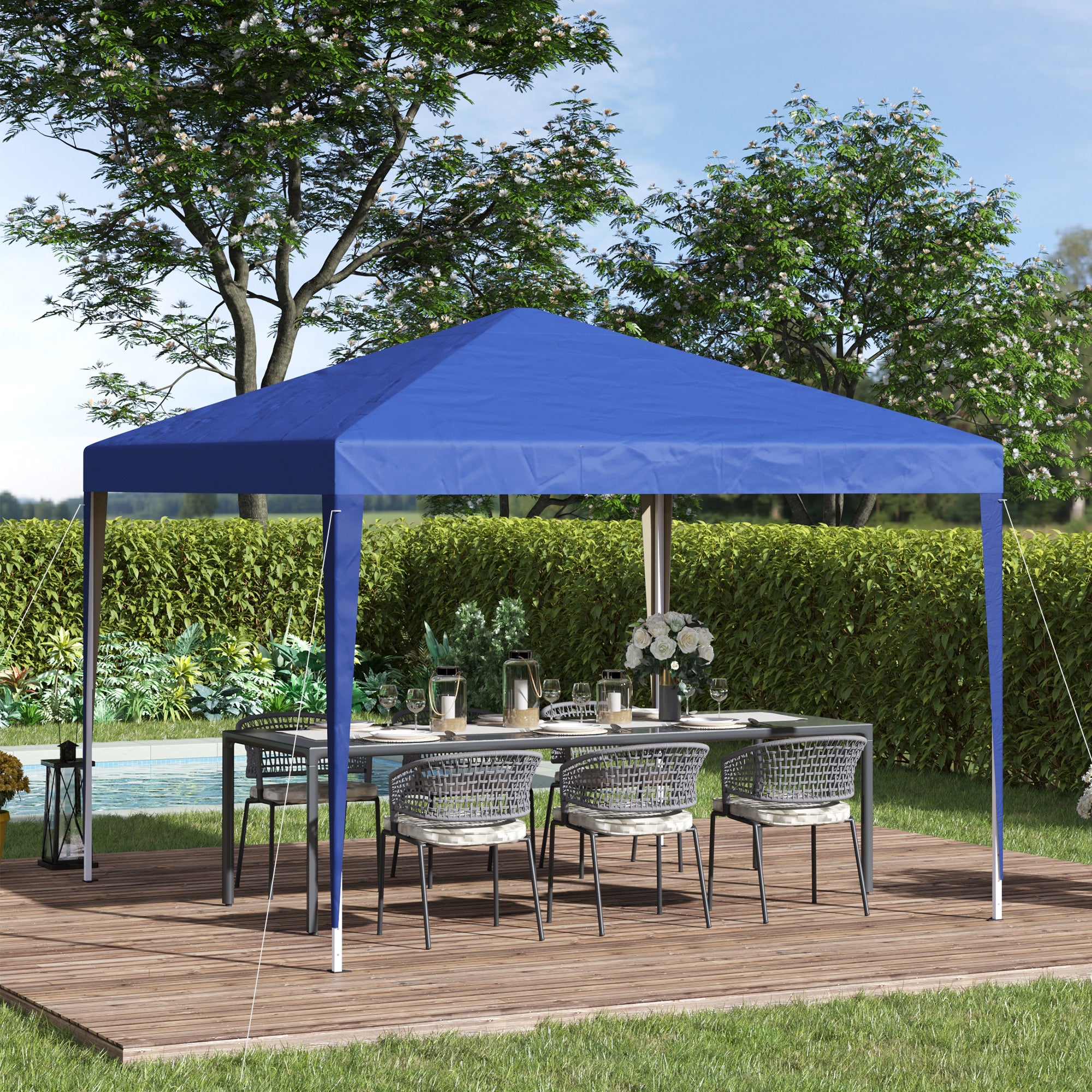 Outsunny 3 x 3M Garden Pop Up Gazebo Height Adjustable Marquee Party Tent Wedding Canopy with Carrying Bag, Blue 