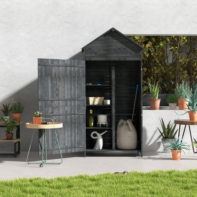 Outsunny Garden Shed 4-Tier Wooden Garden Outdoor Shed 3 Shelves Utility Gardener Cabinet Lockable 2 Doors - Grey 