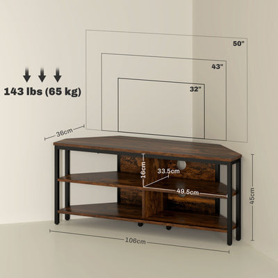 HOMCOM Industrial-Style Corner TV Unit - Black/Brown 