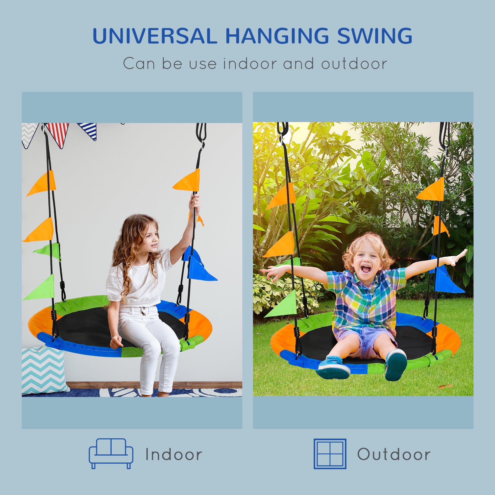 Outsunny Kid Nest Swing Seat Saucer Tree Swing 40 Inch/100cm Adjustable Rope Outdoor Indoor for Kids Over 3 Years Old Multi-Colour 