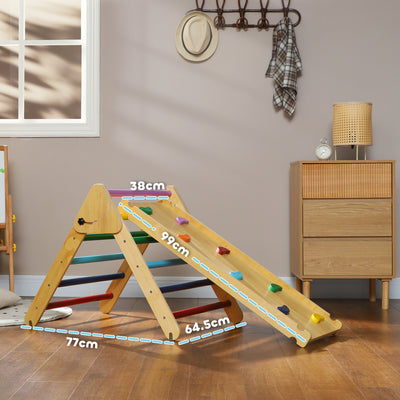 AIYAPLAY Toddler Climbing Frame for Kids, with Ramp, 3-in-1 Wooden Pikler Triangle Set for 18-48 Months, Multicolour 