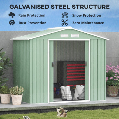 Outsunny 7 x 4ft Metal Garden Shed, Outdoor Storage Tool House with Ventilation Slots, Foundation Kit and Lockable Double Doors, Light Green 