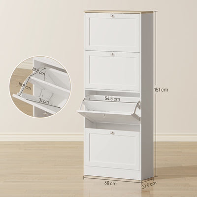 HOMCOM Modern Compact Four-Drawer Shoe Storage Cabinet - White 