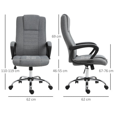 Vinsetto Office Chair, Computer Desk Chair, Linen Fabric Swivel Chair with Adjustable Height, Rolling Wheels for Home and Study, Grey 