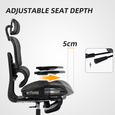 HOMCOM Executive Office Chair, Ergonomic Mesh High Back Desk Chair with Lumbar Support, Reclining Function, Swivel Computer Chair with 3D Armrest, Headrest, Footrest, Black 
