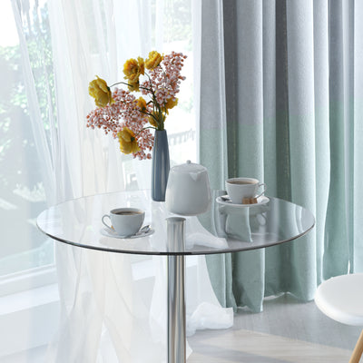 HOMCOM Round Dining Table, Modern Dining Room Table with Tempered Glass Top, Steel Base, Space Saving Small Bar Table 