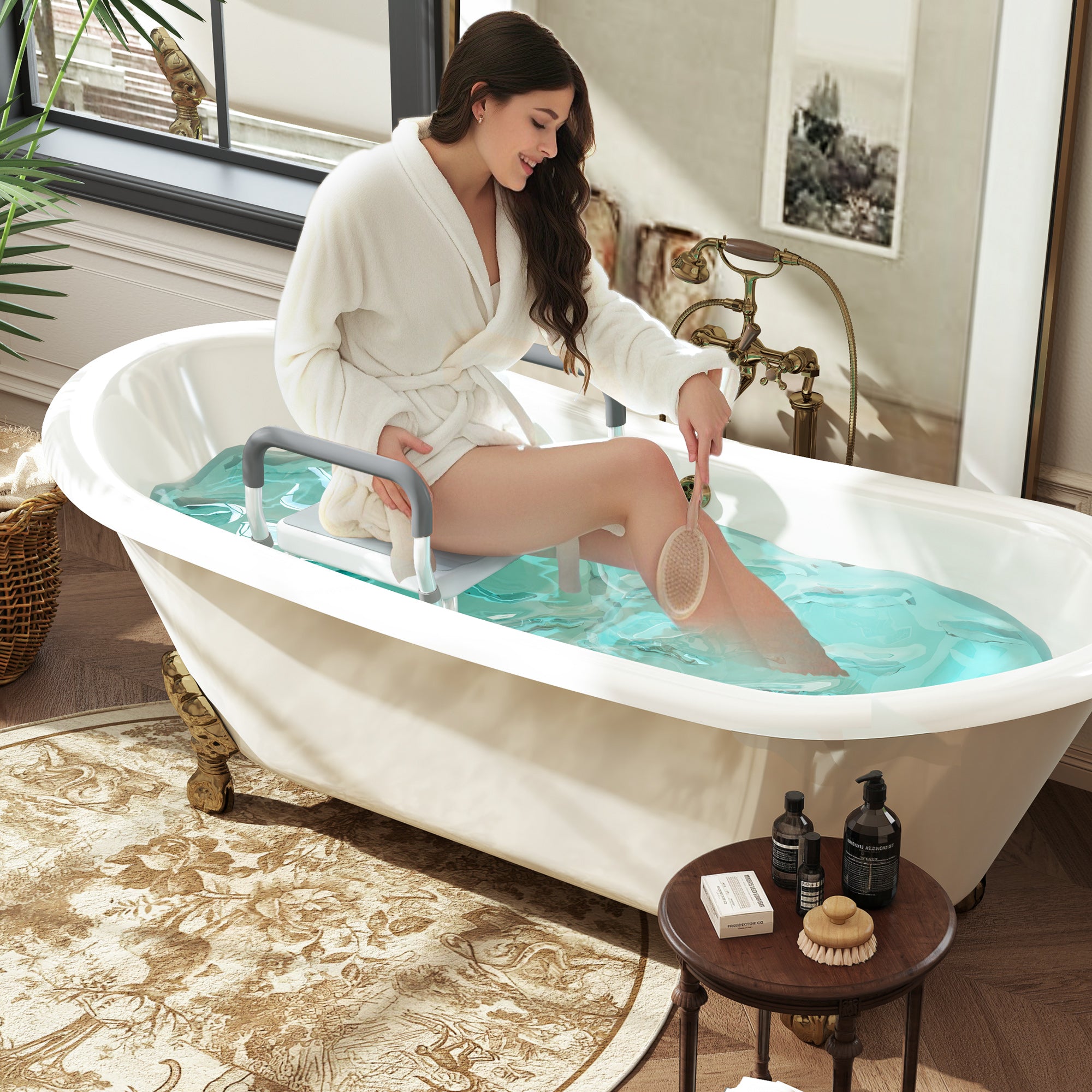 HOMCOM 57-69cm Aluminium Frame Bath Seat - Light Blue 