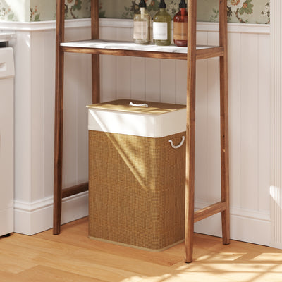 HOMCOM Bamboo Laundry Basket with Lid, 72L Laundry Hamper with Rope Handles, Washing Basket with Removable Washable Liner Bag for Bathroom, Bedroom, Brown 
