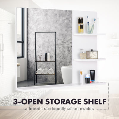 kleankin Modern Bathroom Mirror, Wall-mounted Vanity Mirror with 3 Tiers Storage Shelves for Make Up, White 
