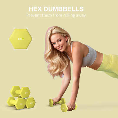 SPORTNOW 2 x 1kg Hexagonal Dumbbells Weights Set with Non-Slip Grip for Home Gym Workout, Yellow 