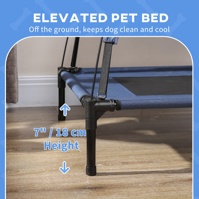PawHut Raised Dog Bed Waterproof Elevated Pet Cot with Breathable Mesh UV Protection Canopy Blue, for Small Dogs, 61 x 46 x 62cm 