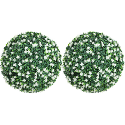 HOMCOM Set of Two Artificial Boxwood Balls Plants - White 