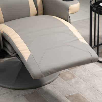 HOMCOM Manual Recliner Armchair PU Leather Lounge Chair w/ Adjustable Leg Rest, 135\'c2\'b0 Reclining Function, 360\'c2\'b0 Swivel, Grey 