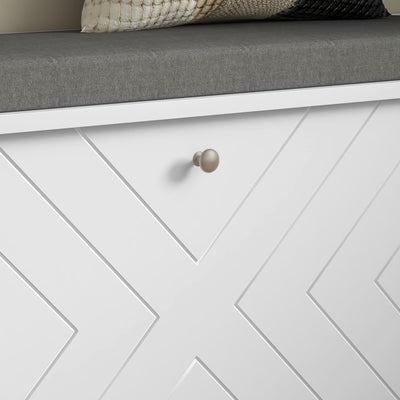 HOMCOM 10-Shoe Storage Bench, with Padded Top Seat - White/Grey 