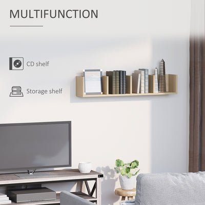 HOMCOM Wall Mount 84 CD / 56 DVD/Blu-ray/ Media Storage Rack 4 Cubes, Wooden Shelf Organiser Unit Bookcase Display, Set of 2, Natural Wood Finish 