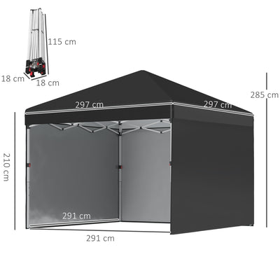 Outsunny 3 x 3 (M) Pop Up Gazebo Event Shelter, Height Adjustable Party Tent with 3 Sidewalls, Weight Bags and Wheeled Bag 