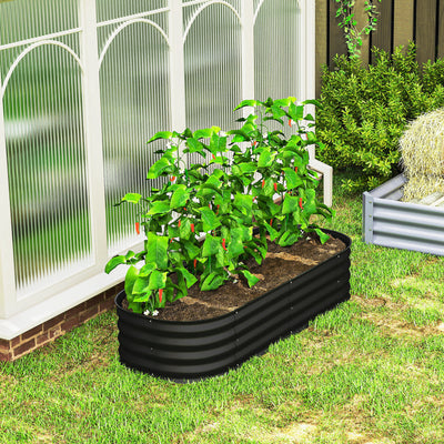 Outsunny Galvanised Raised Garden Bed, Metal Planter Box with Safety Edging, for Flowers, Herbs, Succulents, Black 