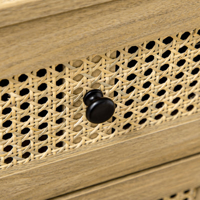 HOMCOM Storage Cabinet, 4-Drawer Unit with Rattan Element for Bedroom, Living Room, 80cmx35cmx95cm, Wood Effect 