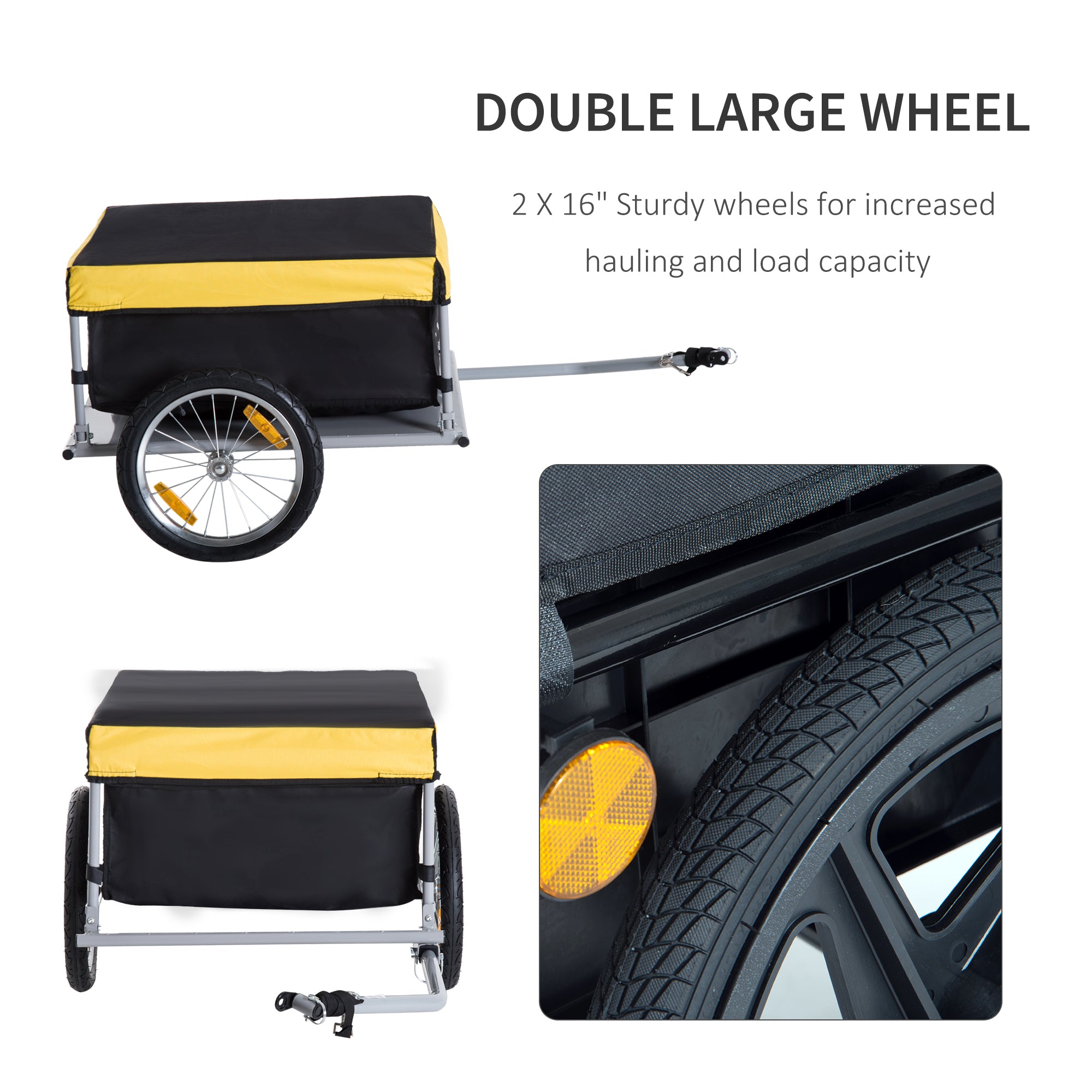 HOMCOM Bicycle Cargo Trailer, Two-Wheel Bicycle Large Cargo Wagon Trailer Oxford Fabric, Folding Storage, & Removable Cover, Yellow 