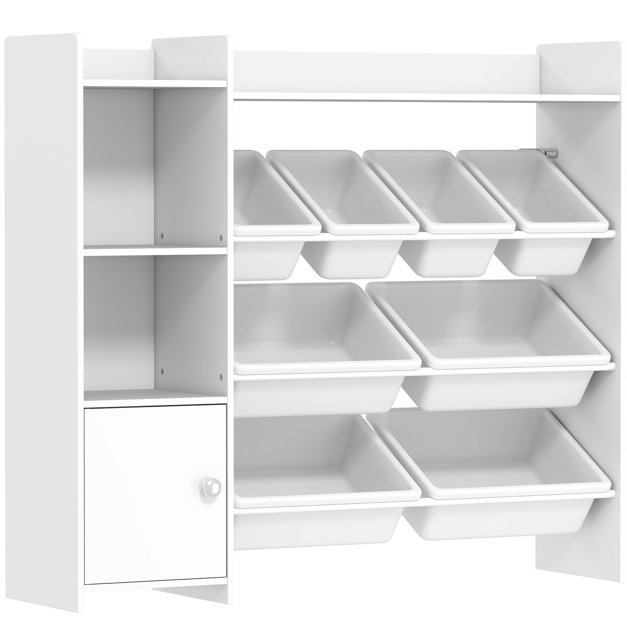 AIYAPLAY Toy Storage Unit with 8 Removable Bins, Storage Shelves, Cabinet, White 