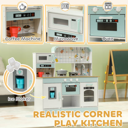 AIYAPLAY Toy Kitchen, Pretend Role Play Kitchen with Hob, Sound and Light, Coffee Machine, Ice Maker, Microwave 