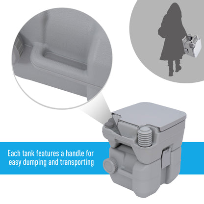 Outsunny 20L Portable Travel Mobile Toilet Outdoor Camping Handle WC with 2 Detachable Tanks & Push-button Operation, Grey 