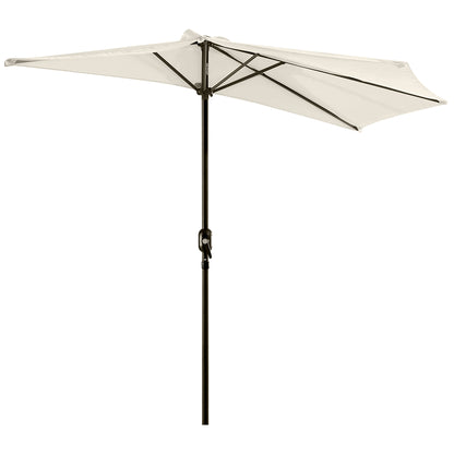 Outsunny 3(m) Half Parasol, Semi Round Umbrella with Metal Frame, Crank Handle for Balcony, Garden, Cream White 