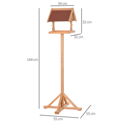 PawHut Wooden Bird Table Wild Bird Feeding Station Freestanding Feeder for Garden Outdoor 55 x 55 x 144cm 