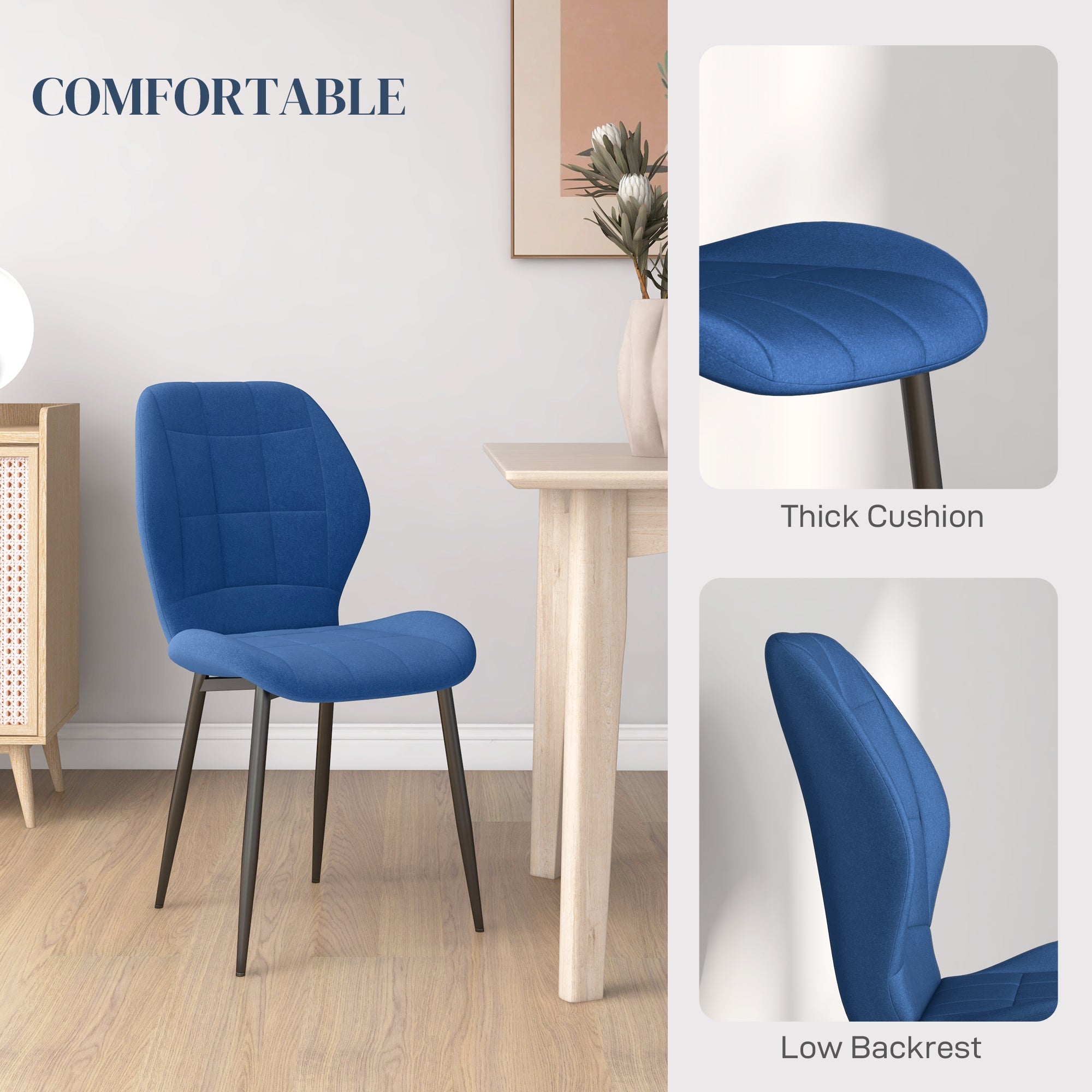 HOMCOM Set of Four Velvet Relaxed Tub Dining Chairs - Dark Blue 