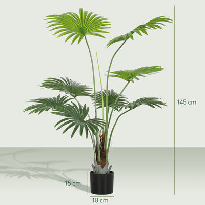 HOMCOM 145cm Artificial Palm Tree, Decorative Artificial Plant with Lifelike PEVA Leaves and Coconut Coir, Fake Tree with Plastic Pot and Flocking for Home Office Decor, Green 