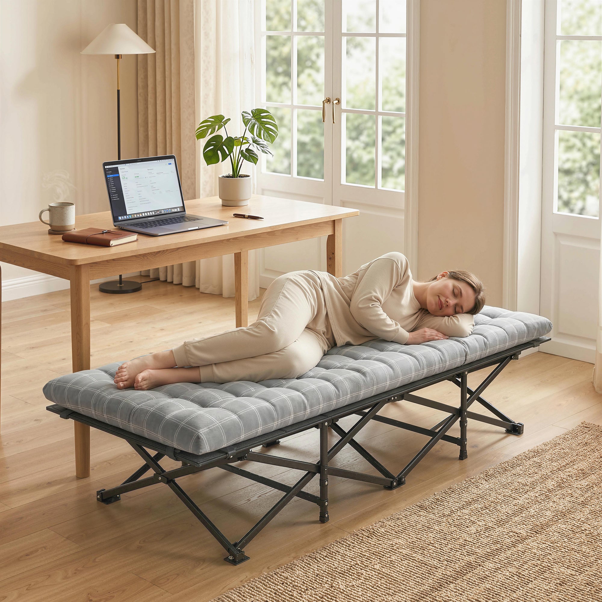 Outsunny Camping Cot with Soft Pad, 80cm Extra Wide Folding Cots with Side Pocket and Carry Bag, Grey 