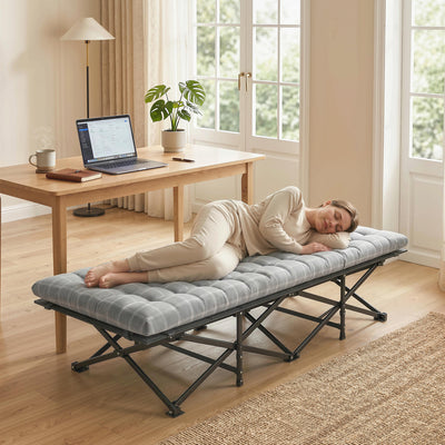 Outsunny Camping Cot with Soft Pad, 80cm Extra Wide Folding Cots with Side Pocket and Carry Bag, Grey 