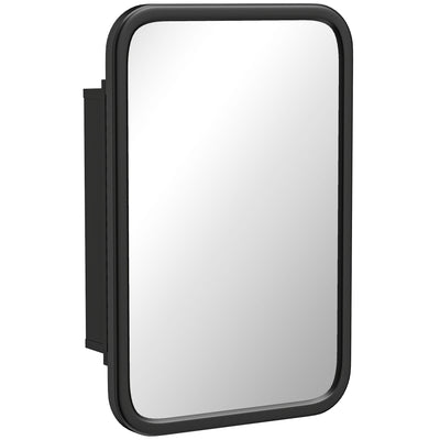 HOMCOM Bathroom Wall Cabinet with Tempered Mirror Metal Bathroom Mirror Cabinet with 3 Shelves Black 