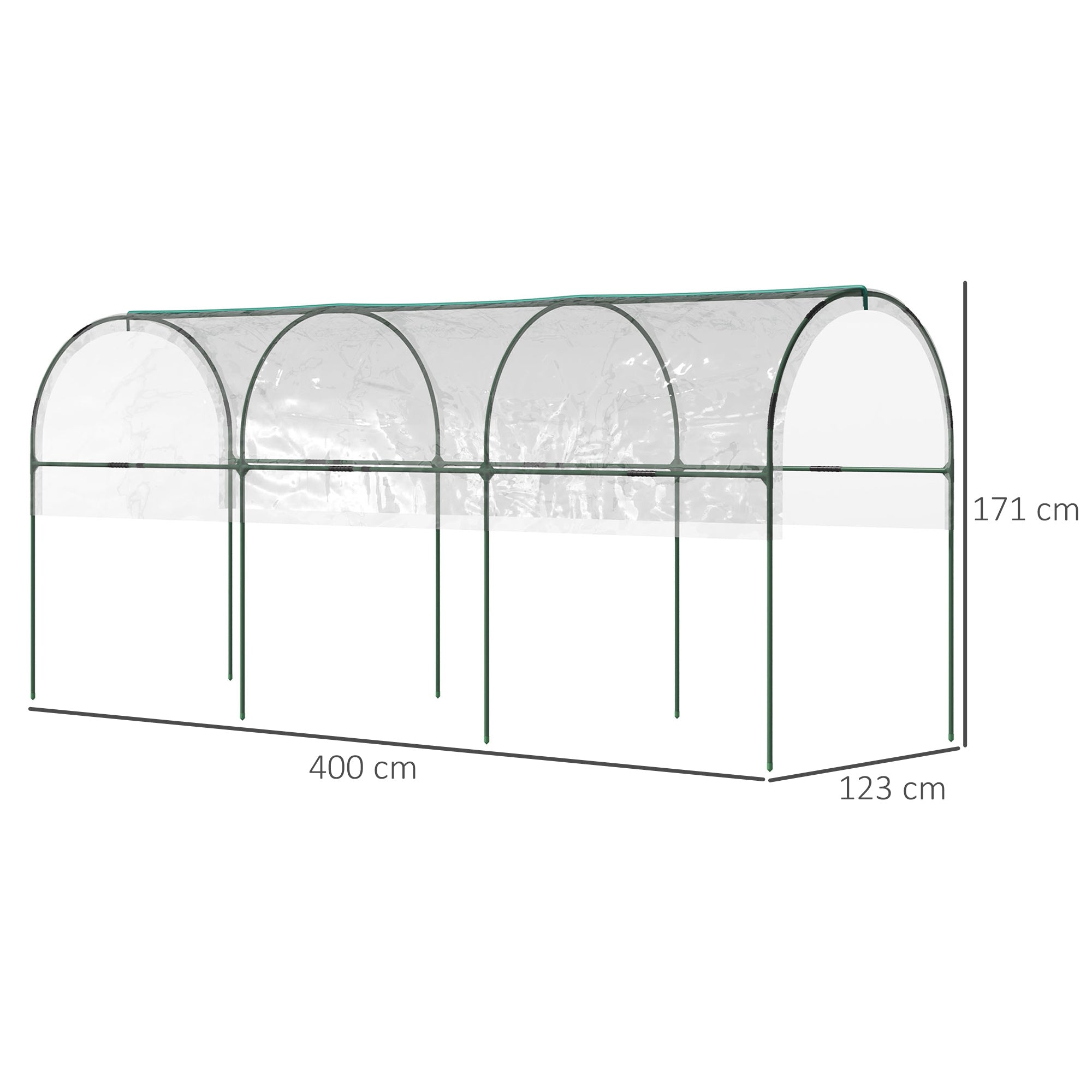 Outsunny Tunnel Tomato Greenhouse with 4 Hoops and Top Tap, Pointed Bottom and Guy Ropes, 400 x 123 x 171 cm, Clear