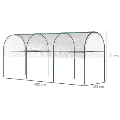 Outsunny Tunnel Tomato Greenhouse with 4 Hoops and Top Tap, Pointed Bottom and Guy Ropes, 400 x 123 x 171 cm, Clear 