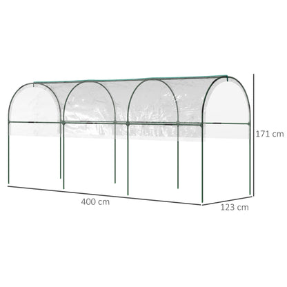 Outsunny Tunnel Tomato Greenhouse with 4 Hoops and Top Tap, Pointed Bottom and Guy Ropes, 400 x 123 x 171 cm, Clear