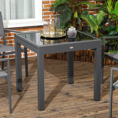 Outsunny Extending Garden Table, Outdoor Dining Table with Aluminium Frame and Tempered Glass Tabletop, 80/160 x 80 x 75 cm, Black 