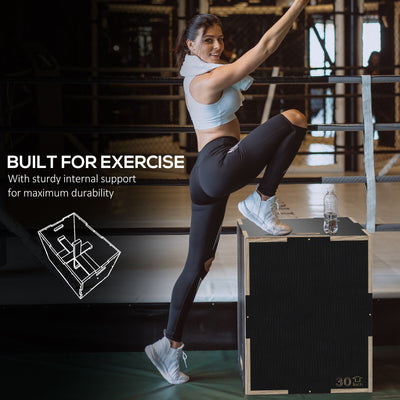 SPORTNOW Multi-Faceted Jump Box, Wooden Step Up Box, for Home, Gym, Exercise, 51/61/76cm- Black 