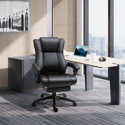 Vinsetto Executive Office Chair for Home, PU Leather Computer Chair, Swivel Desk Chair with Footrest, Wheels, Adjustable Height, Black 