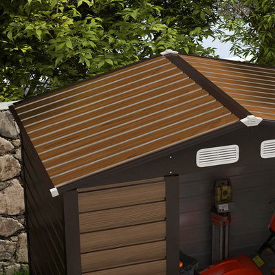 Outsunny 4 x 6ft Galvanised Steel Garden Shed, with Lock and Gloves - Oak 