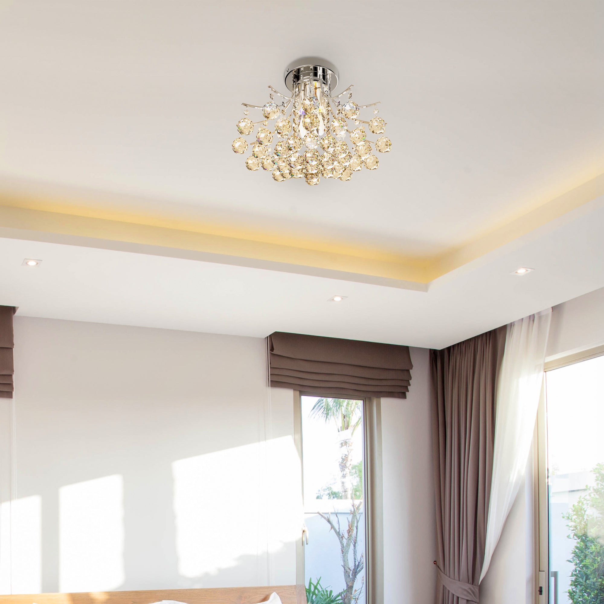 HOMCOM Crystal Chandeliers, K9 Droplets Ceiling Light with 3 E14 Bulb Base, Pendant Lights for Living Room, Bedroom, Dining Room, Hallway, Kitchen 