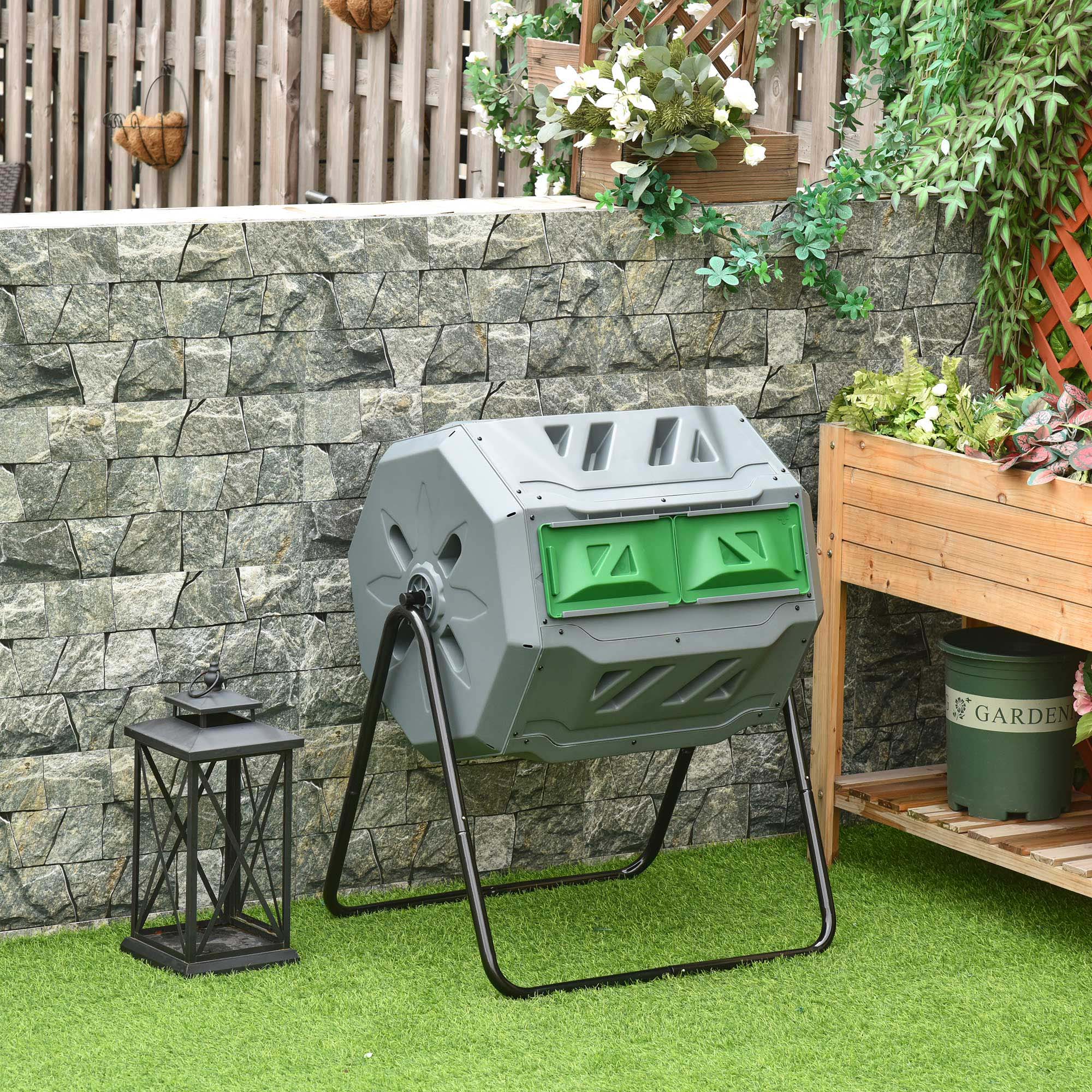 Outsunny 160L 360° Rotating Dual Chamber Composter - Grey 