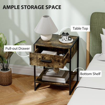 HOMCOM Modern Bedside Table - Rustic Brown 