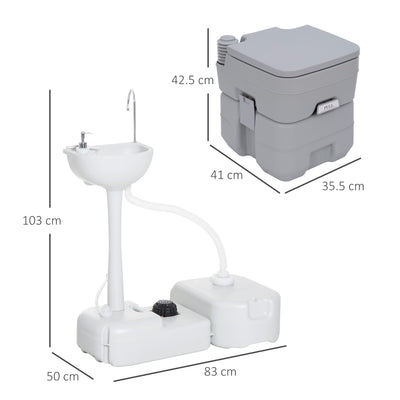 Outsunny Portable Toilet and Camping Sink Set with Fresh and Waste Tank, Wastewater Recycled Set for Outdoor Events 