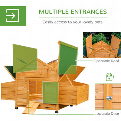 PawHut 2 Piece Wooden Chicken Coop and Run Set, Poultry Run Cage with Nesting Box, Slide-Out Tray, for 4-8 Chickens, Yellow 